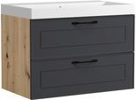Waschtisch WELLTIME "CADIZ, Waschtisch", grau (matt grau), B:80cm H:58,5cm T:46cm, Waschtische, Waschtisch, Landhausoptik, schwarze Akzente