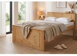 Massivholzbett OTTO HOME "Hugo, FSC zertifiziert, Landhausstil, zeitlos und edel", natur, geölt, B:132cm H:84,5cm L:212cm, Betten, Stauraumbett Möbel Massivholzbett Bettgestell, Stauraumbett, extra belastbar, Made in EU, viele Breiten