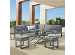 Beldano , Anthrazit, Schwarz, Dunkelgrau , Metall, Glas, Textil , Füllung: Schaumstoff,Polystyrol , 214x130 cm , Tisch mit Glasplatte , Gartenmöbel, Loungemöbel, Loungegarnituren