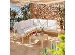 Beldano , Akaziefarben, Beige , Holz, Textil , Akazie , massiv , Füllung: Komfortschaum,Polyester , L-Form , 206x188 cm , wetterbeständig , Gartenmöbel, Loungemöbel, Loungegarnituren