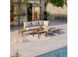 Beldano , Akaziefarben, Beige , Holz, Metall, Textil , Akazie , Füllung: Polyurethan (Pur) , 213 cm , rostfrei, wetterbeständig , Gartenmöbel, Loungemöbel, Loungegarnituren