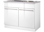 Spülenschrank WIHO KÜCHEN "Chicago", weiß (front: weiß glanz, korpus: weiß, arbeitsplatte canvas grau), B:100cm H:85cm T:60cm, Schränke, Spülenschrank, 100 cm breit, inkl. Einbauspüle aus Edelstahl