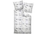 Bettwäsche JANINE "moments98101 02", blau (seeblau), B/L: 135cm x 200cm, 1 Stk., 1 Stk., Mako-Satin, B/L: 80cm x 80cm, Mako-Satin, Obermaterial: 100% Baumwolle, Bettwäsche, Bettwäsche, mit Reißverschluss