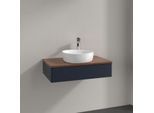 Villeroy und Boch Antao Waschtisch-Unterschrank K08052HG 80x19x50cm, Hahnloch, Waschbeckenplattenfarbe warm walnut, midnight blue matt lacquer