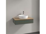 Villeroy und Boch Antao Waschtisch-Unterschrank K08151HL 80x19x50cm, Hahnloch, Waschbeckenplattenfarbe honey oak, leaf green matt lacquer