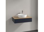 Villeroy und Boch Antao Waschtisch-Unterschrank K08051HG 80x19x50cm, Hahnloch, Waschbeckenplattenfarbe honey oak, midnight blue matt lacquer