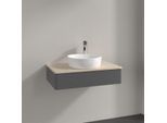 Villeroy und Boch Antao Waschtisch-Unterschrank K08053GK 80x19x50cm, Hahnloch, Waschbeckenplattenfarbe botticino, anthracite matt lacquer
