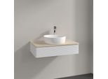Villeroy und Boch Antao Waschtisch-Unterschrank K08153GF 80x19x50cm, Hahnloch, Waschbeckenplattenfarbe botticino, glossy white lacquer