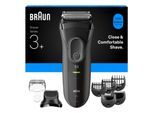 BRAUN Series 3+ Elektrorasierer, Barttrimmer-Aufsatz 3000BT Herrenrasierer (Akkubetrieb, 2 Scherfolienelementen und MicroComb Mitteltrimmer, Barttrimmer Aufsatz, 5 Kammaufsätze, wasserdicht, hergestellt in Deutschland, Schutzkappe, Ladegerät, Reinigungsbür