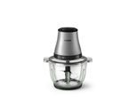 Philips HR1503/00 3000 Series Zerkleinerer (500 Watt, 2 Liter Glasschüssel, 2 Geschwindigkeiten, PowerChop Technologie, 4 Edelstahlklingen, Anti-Rutsch-Füße, spülmaschinenfest, Edelstahl)