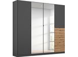 Drehtürenschrank RAUCH "Kleiderschrank Schrank Garderobe Wäscheschrank Ankleide ONTARIO", grau (graumetallic, eiche artisan), B:181cm H:197cm T:54cm, Holzwerkstoff, Schränke, Drehtürenschrank, mit 5 Schubladen in unterschiedlichen Größen MADE IN GERMANY