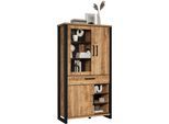 Vitrine HOME AFFAIRE "Elda", mango, schwarz, B:106cm H:195cm T:45cm, Glas, Holzwerkstoff, MDF, Metall, Schränke, Vitrine, Vitrine mit 3 Türen & 1 Vollauszug Schublade - (B/T/H) 106/45/195 cm