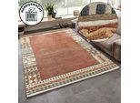 Wollteppich THEKO "Nuno, reine Wolle, Handgefertigt, mit Bordüre" Gr. 6, orange (terra), B:200cm H:14mm L:300cm, Wolle, Teppiche, handgetuftet, Wohnzimmer, Schlafzimmer, Esszimmer, auch als Läufer