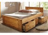 Massivholzbett OTTO HOME "Hugo, FSC zertifiziert, Landhausstil, zeitlos und edel", beige (natur, geölt), B:192cm H:84,5cm L:212cm, Betten, Stauraumbett Möbel Massivholzbett Bettgestell, Stauraumbett, extra belastbar, Made in EU, viele Breiten