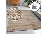 Wollteppich OTTO HOME "Leevy, Wolle und Jute, handgewebt, Handweb Teppiche" Gr. 3, beige (sand), B:120cm H:25mm L:180cm, Jute, Wolle, Teppiche, schöne Streifenoptik, Wohnzimmer, Schlafzimmer, Esszimmer