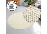 Wollteppich OTTO HOME "Wolly" Gr. 43, beige (natur), H:14mm Ø:120cm, Wolle, Teppiche, Wolle, handgewebt, Handweb Teppiche, Wohnzimmer, Schlafzimmer