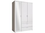 P & B Drehtürenschrank, Weiß, Glas, Holzwerkstoff, 4 Fächer, 3 Schublade(n) Schubladen, 135x195x56 cm, Schrankfront mit Spiegel, Schlafzimmer, Kleiderschränke, Drehtürenschränke
