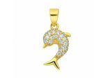 Kettenanhänger ADELIA´S "Anhänger Delphin 333 Gold ( 8K ) mit Zirkonia", gold, Schmuckanhänger, Mädchen, mit Zirkonia, Gold, Kettenanhänger, Goldanhänger Delphin