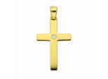 Kreuzkette ADELIA´S "Halskette - Kreuzkette mit Kreuz Anhänger mit Diamant Brillant", gold, Halsketten, Damen, 0,03, Gelbgold 585 Gold, Gelbgold 585, Gold, Kreuzkette, Schmuckset mit bis 45 cm stufenlos verstellbarer 925 Silber Halskette