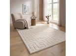 Designteppich THE CARPET "Elisa", beige (creme), B:200cm H:15mm L:280cm, Polyester, Polypropylen (PP), Teppiche, mit klaren geometrischen Formen und Linien
