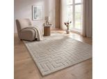 Designteppich THE CARPET "Elisa", beige, B:200cm H:15mm L:280cm, Polyester, Polypropylen (PP), Teppiche, mit klaren geometrischen Formen und Linien