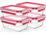 Frischhaltedose EMSA "Clip & Close Glas Set, rechteckig, 100 % dichte Aufbewahrungsboxen", rot, B:13,6cm H:8cm L:19,7cm, Glas, Lebensmittelaufbewahrungsbehälter, Frischhaltedose, spülmaschinen-, gefrier-, backofen-, mikrowellenfest