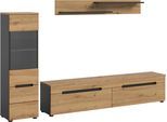 Wohnwand HOME AFFAIRE "REHAT, TOPSELLER, 3-teilig, wahlweise stehend und hängend montierbar", braun (basalt grau, artisan eiche nachbildung), B:221cm H:141cm T:33cm, Holzwerkstoff, Kastenmöbel-Sets, Wohnwand, Kombination, Anbauwand, Set, Wohn-Set, Wohnzimmer-Set, Schrankwand