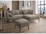 Ecksofa HOME AFFAIRE "Lazio modern und bequem, schmale Armlehnen, tolle Detailverarbeitung", grau (grau, braun), B:255cm H:94cm T:160cm, 93% Polyester, 7% Polyamid, Sofas, Ecksofa, zwei verschiedene Fußfarben wählbar