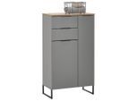 Midischrank Denver, Grau, Eiche, Metall, 3 Fächer, 2 Schublade(n) Schubladen, 60x106x32 cm, Typenauswahl, Beimöbel erhältlich, stehend, Badezimmer, Badezimmerschränke, Midischränke