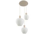 LUMICOUTURE Pendelleuchte "Annie", weiß (weiß, beige), 3, Ø 52cm, 1 Stk., Leuchten, Höhe 150 cm, E27, Kabel kürzbar, Glas/Travertin Stein, weiß beige, Pendelleuchte