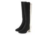 Stiefel LASCANA "Langschaftstiefel, Stiefelette", Damen, Gr. 39, schwarz (schwarz, weiß), Obermaterial: 100% Textilmaterial. Decksohle: 100% Lederimitat. Futter: 100% Lederimitat. Laufsohle: 100% Synthetik, mehrfarbig, Basic,festlich, Schuhe Stiefel, mit Blockabsatz in elegant zweifarbiger Optik