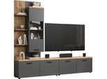 Wohnwand HOME AFFAIRE "Bajo", anthrazit, evoke eiche, B:240cm H:212cm T:40cm, Glas, Holzwerkstoff, Kunststoff, Kastenmöbel-Sets, Wohnwand, Set bestehend aus: 2x TV-Lowboards, 1x Hängevitrine