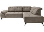Ecksofa HOME AFFAIRE "Lazio modern und bequem, schmale Armlehnen, tolle Detailverarbeitung", silber, zierkissen silber, B:255cm H:94cm, 93% Polyester, 7% Polyamid, Sofas, Ecksofa, zwei verschiedene Fußfarben wählbar