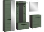 Garderoben-Set HOME AFFAIRE "REHAT, TOPSELLER, 5-teilig, Breite 255cm, individuell erweiterbar", grün (basalt grau, smoke grün), Kastenmöbel-Sets, Garderoben-Set, Garderobenkombination, Kombination, Set, Flurgarderobe, Diele