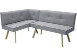 Eckbank BYLIVING "OTTAWA", hellgrau, eiche natur, B:183cm H:88cm T:56cm, Stahl, Stoff, Sitzbänke, Eckbank, Webstoff, Taschenfederkern, umlaufendem Keder und Zierknöpfen