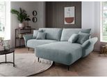 Ecksofa HOME AFFAIRE "Lazio modern und bequem, schmale Armlehnen, tolle Detailverarbeitung", blau (silber, zierkissen silber), B:255cm H:94cm T:178cm, 93% Polyester, 7% Polyamid, Sofas, Ecksofa, zwei verschiedene Fußfarben wählbar