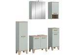 Badmöbel-Set WELLTIME "MINTTU, 5-teilige moderne Badkombi im SCANDI-Look, inkl. Beleuchtung", hellgrün, eiche hell nachbildung, B:158cm H:190cm T:34cm, Kastenmöbel-Sets, Badmöbel-Set, Bad-Kombination, Bad-Möbel, Badezimmer, Kombination, Kombi, Bad-Set