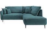 Ecksofa HOME AFFAIRE "Lazio modern und bequem, schmale Armlehnen, tolle Detailverarbeitung", blau (silber, zierkissen silber), B:255cm H:94cm T:190cm, 93% Polyester, 7% Polyamid, Sofas, Ecksofa, zwei verschiedene Fußfarben wählbar