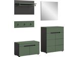 Garderoben-Set HOME AFFAIRE "REHAT, TOPSELLER, 5-teilig, Breite 175cm, individuell stellbar", grau (basalt grau, smoke grün), Kastenmöbel-Sets, Garderobenkombination, Kombination, Set, Flurgarderobe, Diele
