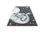 Ayyildiz , Blau, Grau, Weiß , Textil , Elefant , rechteckig , 160x230 cm , Oeko-Tex® Standard 100 , für Fußbodenheizung geeignet, schmutzabweisend, für Hausstauballergiker geeignet, lichtunempfindlich, antistatisch, pflegeleicht, strapazierfähig, leicht zusammenrollbar , Teppiche & Böden, Teppiche, Kinderteppiche