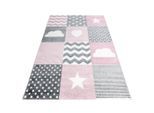 Ayyildiz , Grau, Weiß, Pink , Textil , Herz , rechteckig , 80x150 cm , Oeko-Tex® Standard 100 , für Fußbodenheizung geeignet, schmutzabweisend, für Hausstauballergiker geeignet, lichtunempfindlich, antistatisch, pflegeleicht, strapazierfähig, leicht zusammenrollbar ,