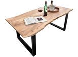 Baumkantentisch SIT, braun (natur, antikschwarz, antikschwarz, natur), B:200cm H:76cm T:100cm, Platte Akazie, Gestell Stahl, Tische, Baumkantentisch, mit Baumkante wie gewachsen