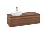 Villeroy und Boch Antao Waschtisch-Unterschrank L33152HM mit Beleuchtung mit Struktur 120x36x50cm, Hahnloch, Waschbeckenplattenfarbe warm walnut, warm walnut