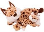 Kuscheltier NICI "Wild Friends GREEN, Luchs Mutter & Kind, 40 cm & 20 cm liegend", beige, Plüschfiguren, KinderB:40cm H:21cm L:22cm, Plüsch, Kuscheltier, enthält recyceltes Material, B:40cm H:21cm L:22cm