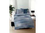 Wendebettwäsche KAEPPEL "TIMELESS 100% Baumwolle", blau, B/L: 240cm x 220cm, 1 Stk., 2 Stk., Mako-Satin, B/L: 80cm x 80cm & 80cm x 80cm, 3 Stk., Mako-Satin, Obermaterial: 100% Baumwolle, Bettwäsche, Wendebettwäsche, mit breiten Streifen, Wendeoptik, Markenreißverschluss