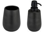 Badaccessoire-Set WENKO "Modell Nerno", schwarz, Keramik, Kunststoff, Badaccessoires-Sets, Badaccessoire-Set, Seifenspender und Zahnputzbecher aus hochwertiger Keramik