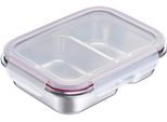 Lunchbox WESTMARK "Edelstahl Lunch Box/ Frischhaltedose, geteilt, 450 + 280 ml", silber, B:16,5cm H:5,8cm L:21,5cm, Edelstahl 18/8, Polyprophylen (PP), Silikon, Lebensmittelaufbewahrungsbehälter, Lunchbox, auslaufsichere Brotdose – mikrowellen- & ofenfest