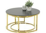 Satztisch HELA "LUIS, Couchtisch rund", schwarz (schwarz, gold, gold, marmoroptik schwarz), B:80,6cm H:41,37cm T:80,6cm, Tische, Satztisch, 2er Set, 12mm Sinterstein; Marmoroptik, Boho Wohnzimmertisch