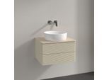 Villeroy und Boch Antao Waschtisch-Unterschrank L18113HJ mit Beleuchtung, 60x36x50cm, Waschbeckenplattenfarbe botticino, silk grey matt lacquer
