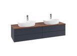 Villeroy und Boch Antao Waschtisch-Unterschrank K28152HG 160x36x50cm, Hahnloch, Waschbeckenplattenfarbe warm walnut, midnight blue matt lacquer